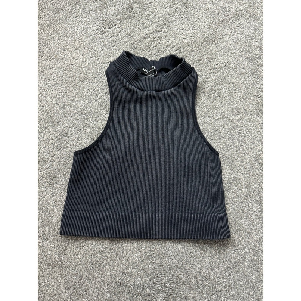 Fashion Nova Black Ribbed Mock Neck Cropped Tank Top Strappy Back Small